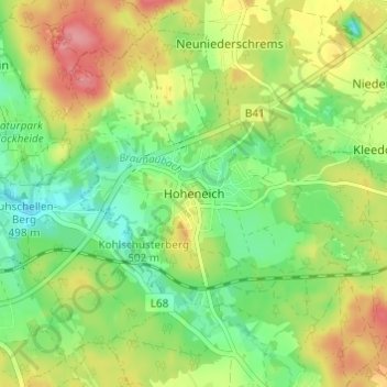Carte topographique Hoheneich, altitude, relief