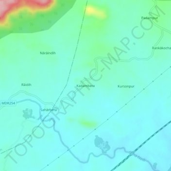 Carte topographique Kadambera, altitude, relief