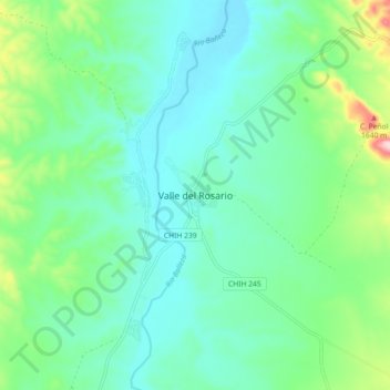 Carte topographique Valle del Rosario, altitude, relief