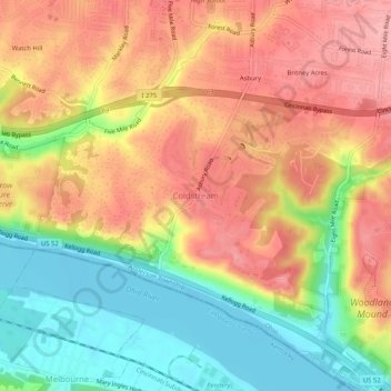 Carte topographique Coldstream, altitude, relief