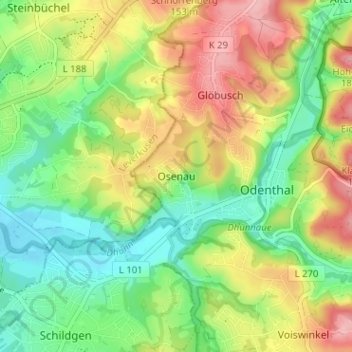 Carte topographique Osenau, altitude, relief