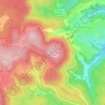 Carte topographique Le Gros Moux, altitude, relief