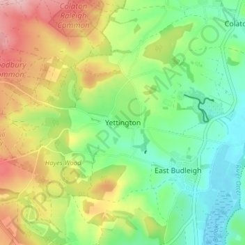 Carte topographique Yettington, altitude, relief