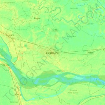 Carte topographique Begusarai, altitude, relief