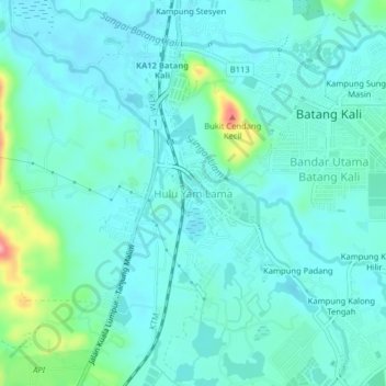 Carte topographique Hulu Yam Lama, altitude, relief