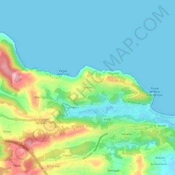 Carte topographique Tereñes, altitude, relief