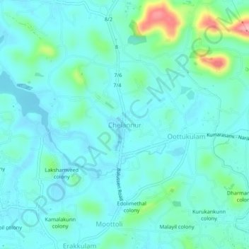 Carte topographique Chelannur, altitude, relief