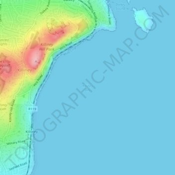 Carte topographique Killiney Bay, altitude, relief