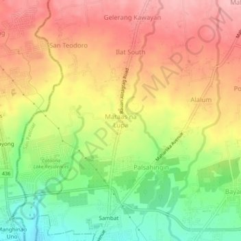 Carte topographique Mataas na Lupa, altitude, relief