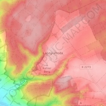 Carte topographique Landgrafroda, altitude, relief