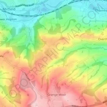 Carte topographique Whitley Lower, altitude, relief