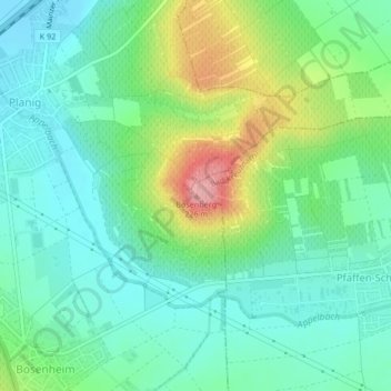 Carte topographique Bosenberg, altitude, relief