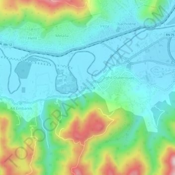 Carte topographique Taḥanut, altitude, relief