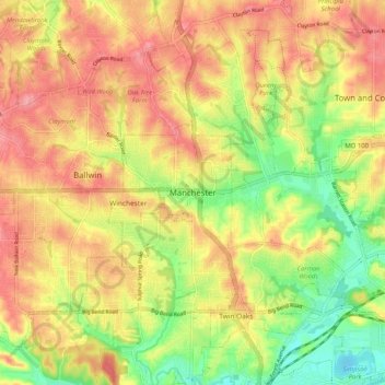 Carte topographique Manchester, altitude, relief