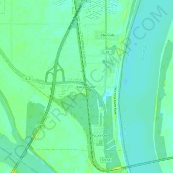 Carte topographique Cairo Junction, altitude, relief