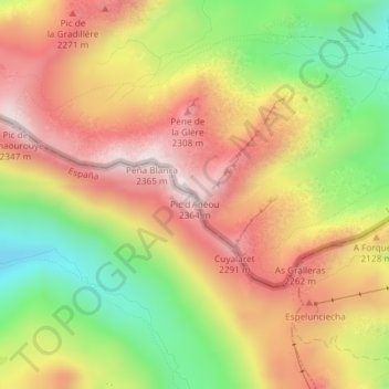 Carte topographique Pic d'Anéou, altitude, relief