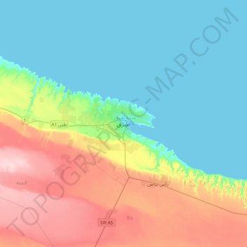 Carte topographique Tobrouk, altitude, relief