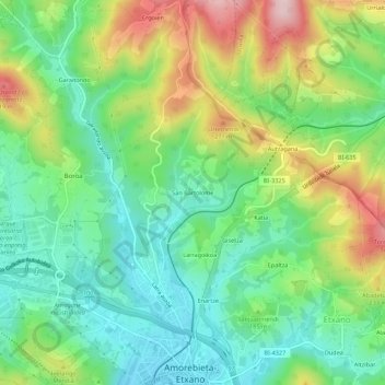 Carte topographique San Bartolome, altitude, relief