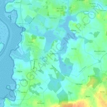 Carte topographique Quélénnec, altitude, relief