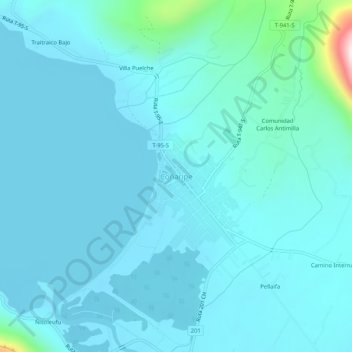 Carte topographique Coñaripe, altitude, relief