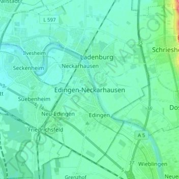 Carte topographique Edingen-Neckarhausen, altitude, relief