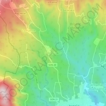 Carte topographique Los Anizales, altitude, relief