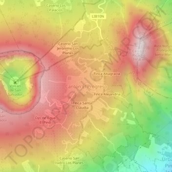 Carte topographique Canton El Progreso, altitude, relief