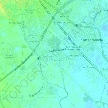 Carte topographique Purok 1, altitude, relief