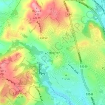 Carte topographique Chesterton, altitude, relief