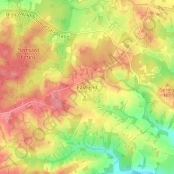 Carte topographique East End, altitude, relief