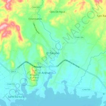 Carte topographique El Paraíso, altitude, relief
