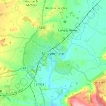Carte topographique Chippenham, altitude, relief