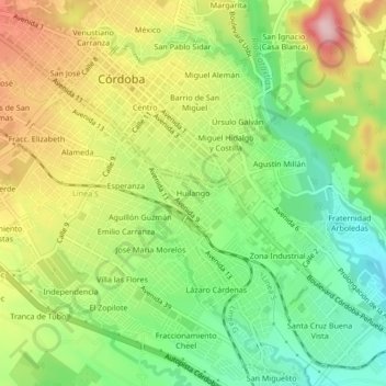 Carte topographique Huilango, altitude, relief