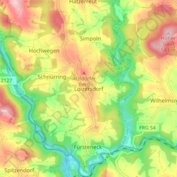 Carte topographique Loizersdorf, altitude, relief