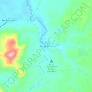 Carte topographique Sumak Sacha, altitude, relief