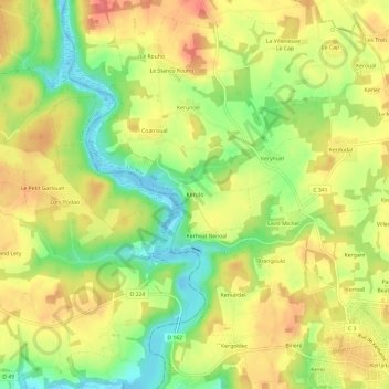 Carte topographique Kerulo, altitude, relief