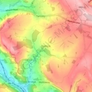 Carte topographique Dethick, altitude, relief