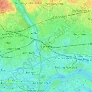 Carte topographique Barking, altitude, relief