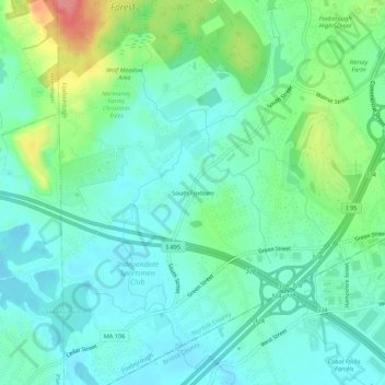 Carte topographique South Foxboro, altitude, relief