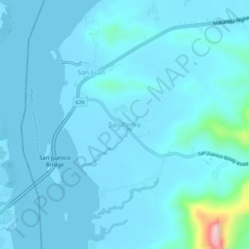 Carte topographique San Pedro, altitude, relief