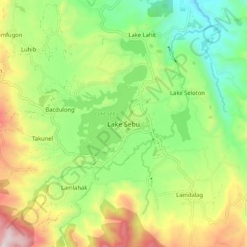 Carte topographique Lake Sebu, altitude, relief