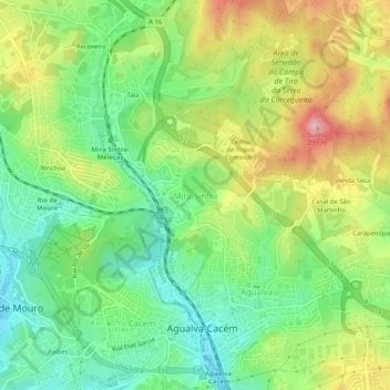 Carte topographique Mira-Sintra, altitude, relief