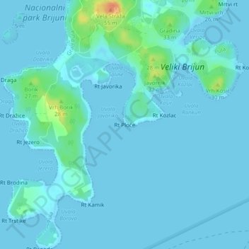 Carte topographique Rt Ploče, altitude, relief