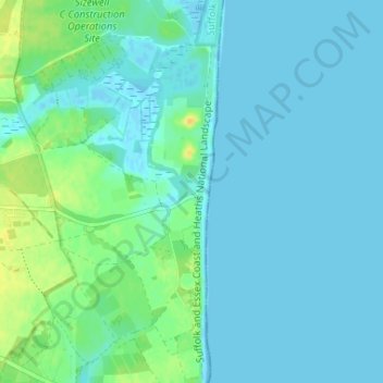 Carte topographique Sizewell, altitude, relief