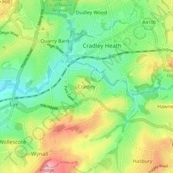 Carte topographique Cradley, altitude, relief