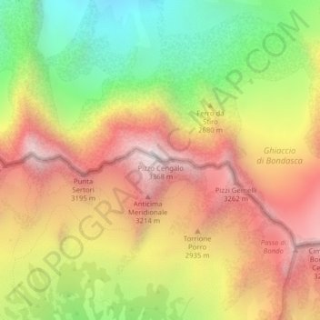 Carte topographique Pizzo Cengalo, altitude, relief