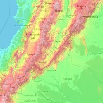 Carte topographique Huila, altitude, relief