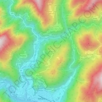 Carte topographique Verzimo, altitude, relief