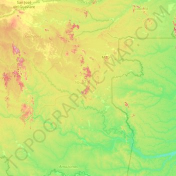 Carte topographique Vaupés, altitude, relief