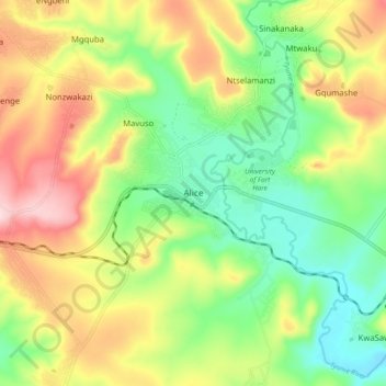 Carte topographique Alice, altitude, relief